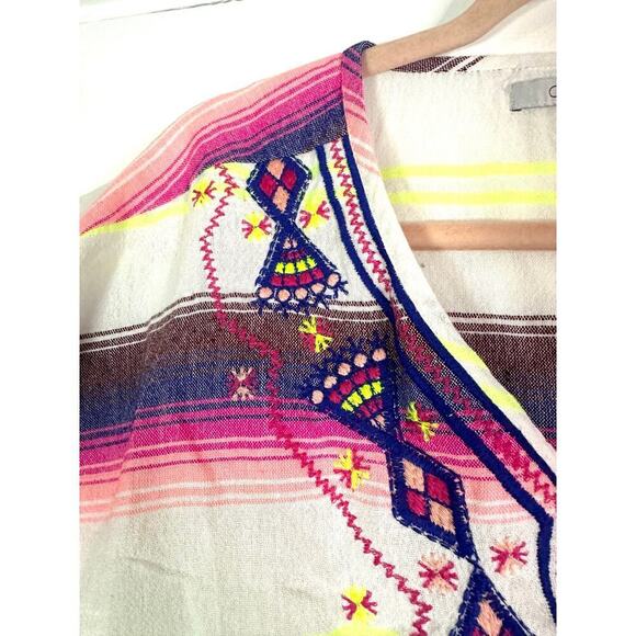 ONDADEMAR Embroidered Striped Tunic Cover-Up Top Loose Fit Swim Boho - Sz Small - Picture 3 of 7